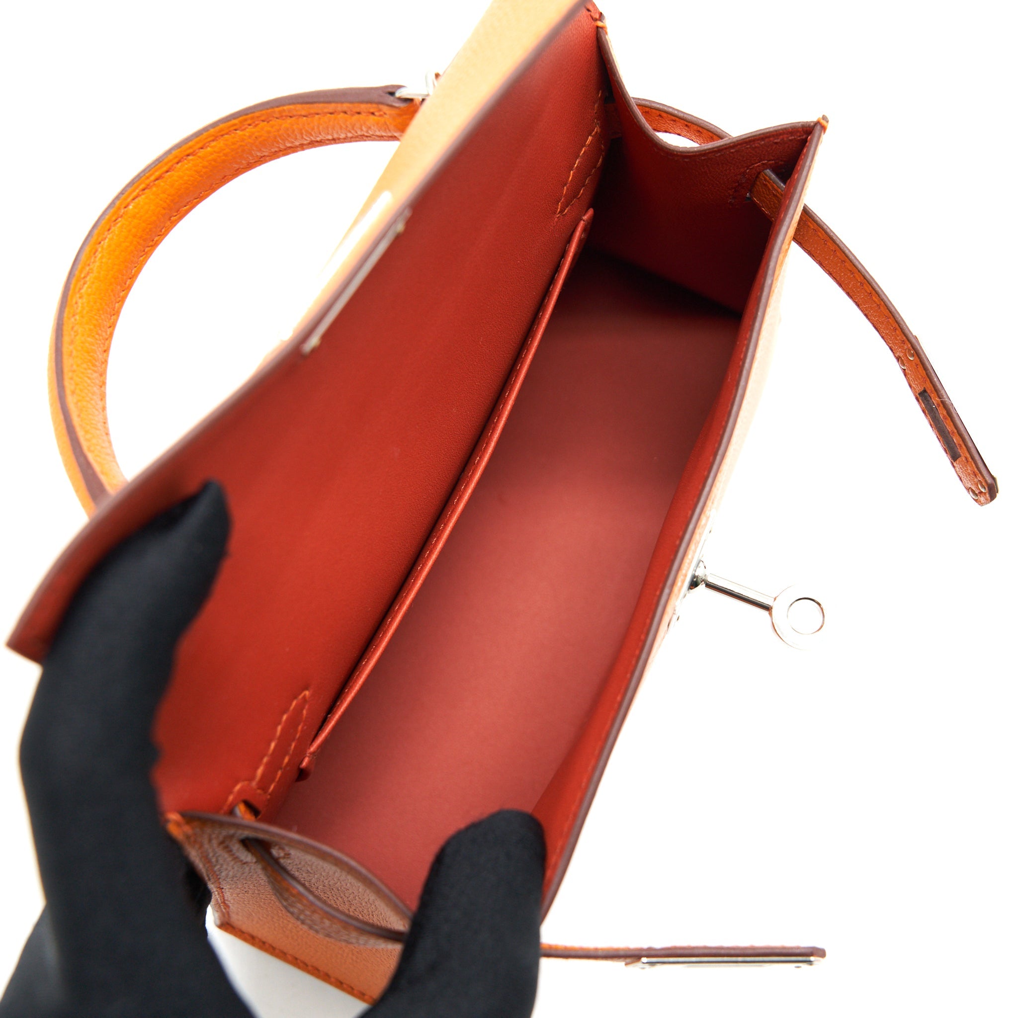 HERMES SAC MINI KELLY Ⅱ VERSO CHEVRE MYSORE ORANGE/ SANGUINE SHW