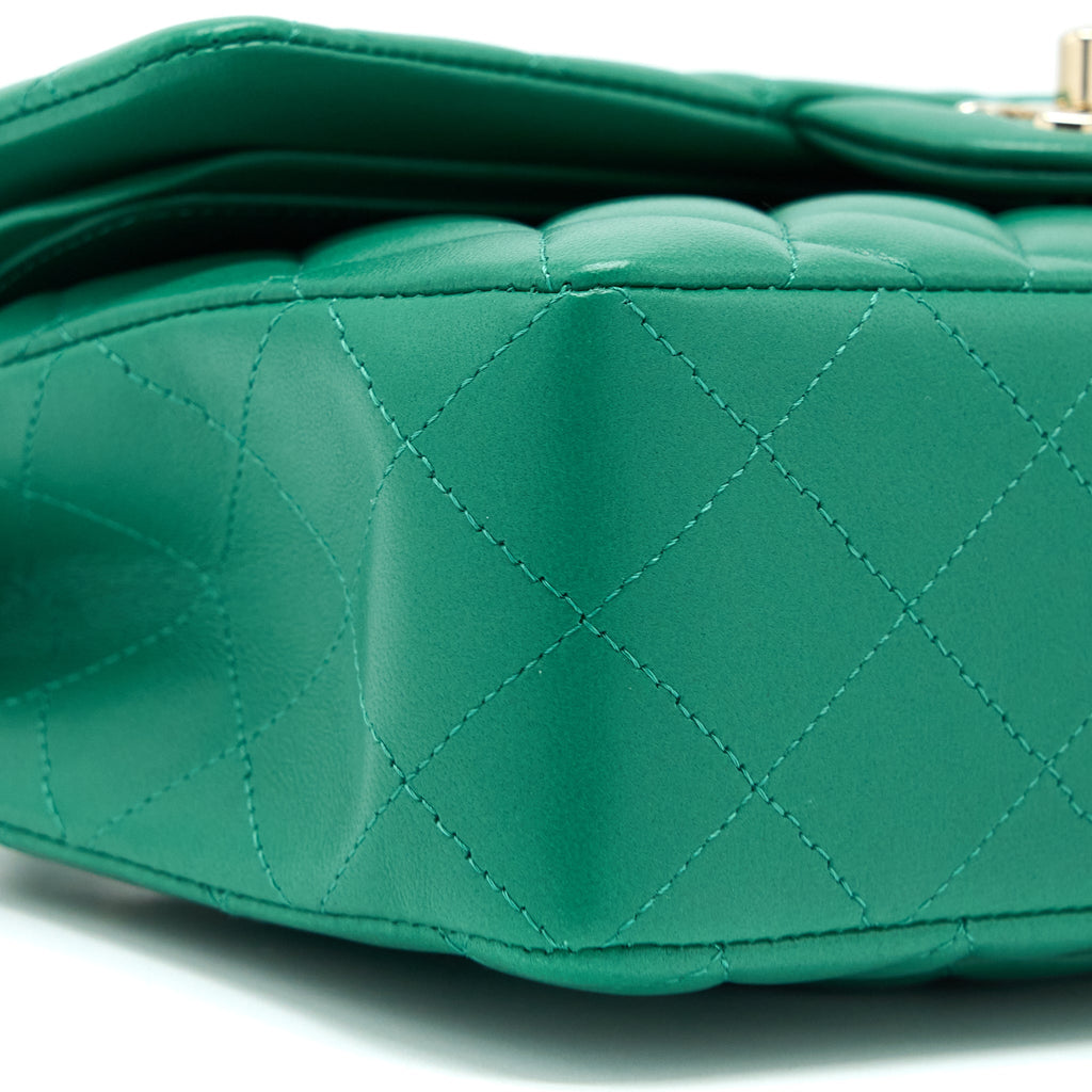 CHANEL SMALL CLASSIC DOUBLE FLAP BAG LAMBSKIN GREEN LGHW(MICROCHIP)