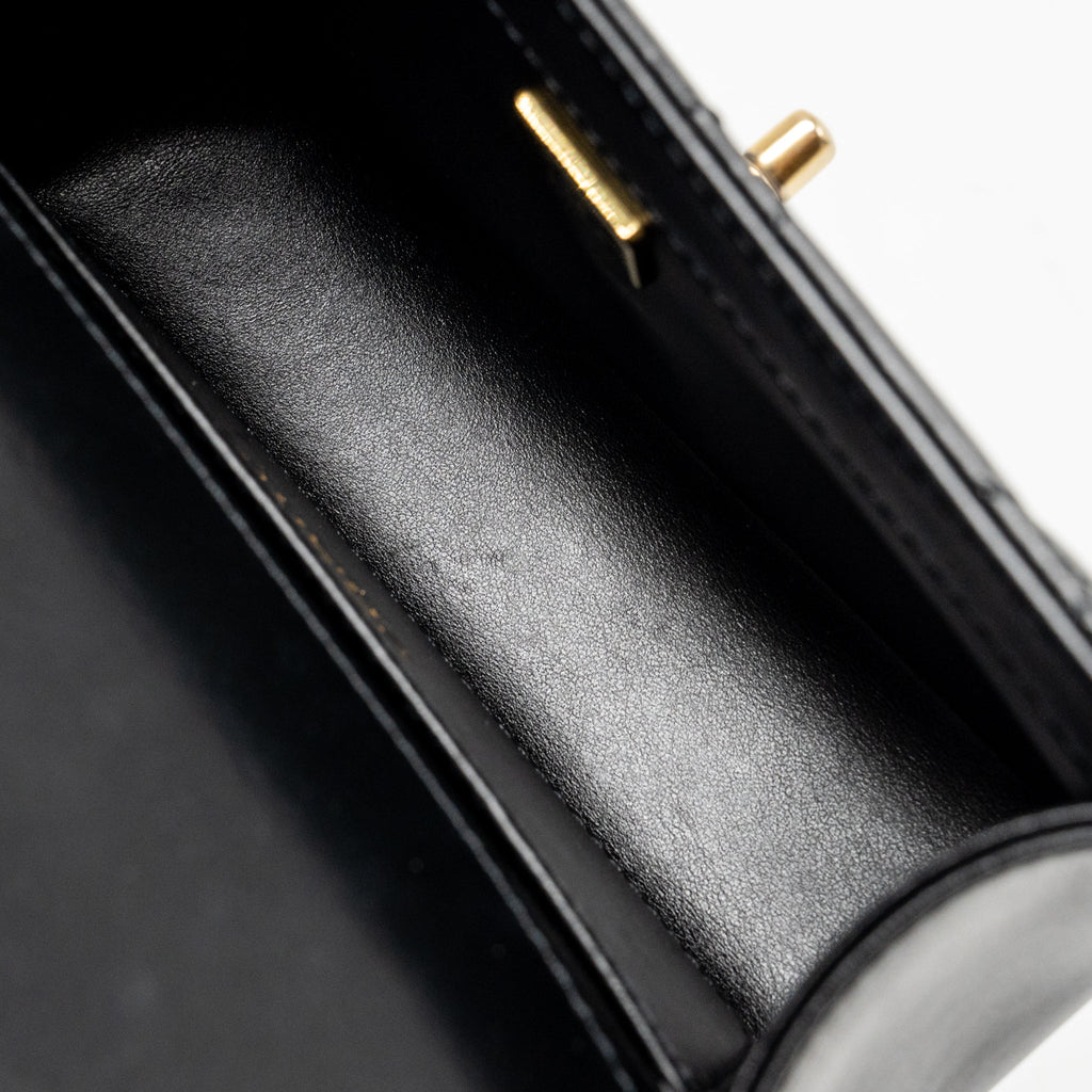 CHANEL GOLD CRUSH MINI FLAP BAG SHINY CALFSKIN BLACK GHW (MICROCHIP)