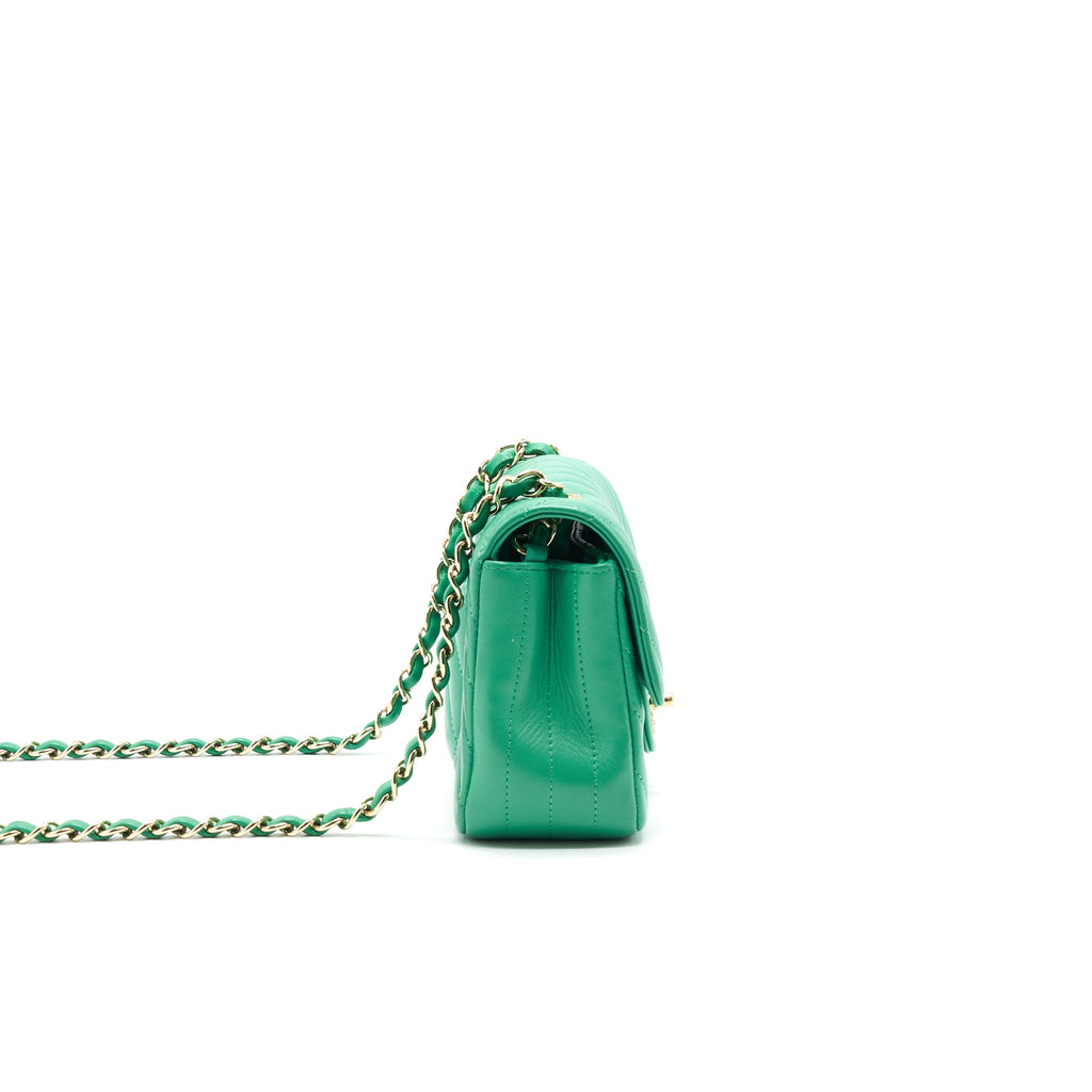 CHANEL CHEVRON MINI RECTANGULAR GREEN WITH LGHW