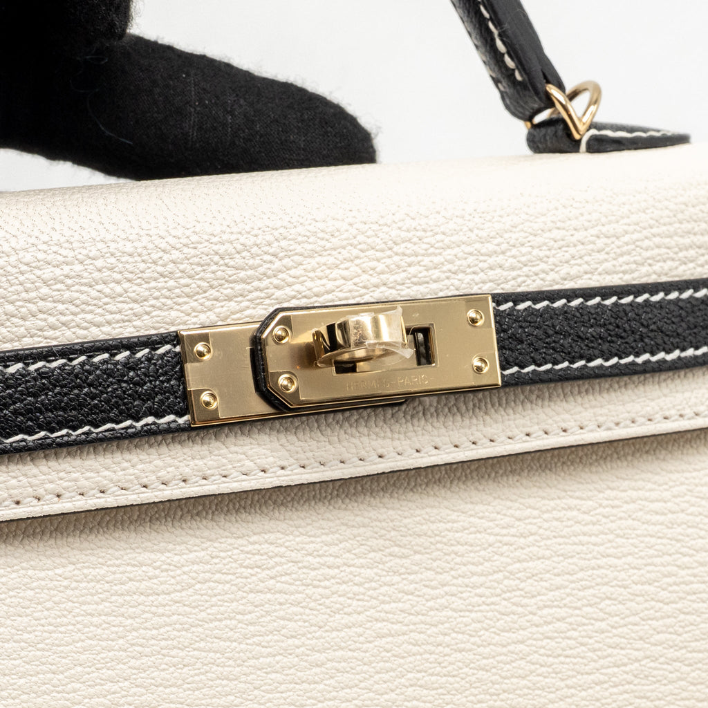 HERMES MINI KELLY II SPECIAL ORDER CHÈVRE MYSORE NATA/BLACK LGHW