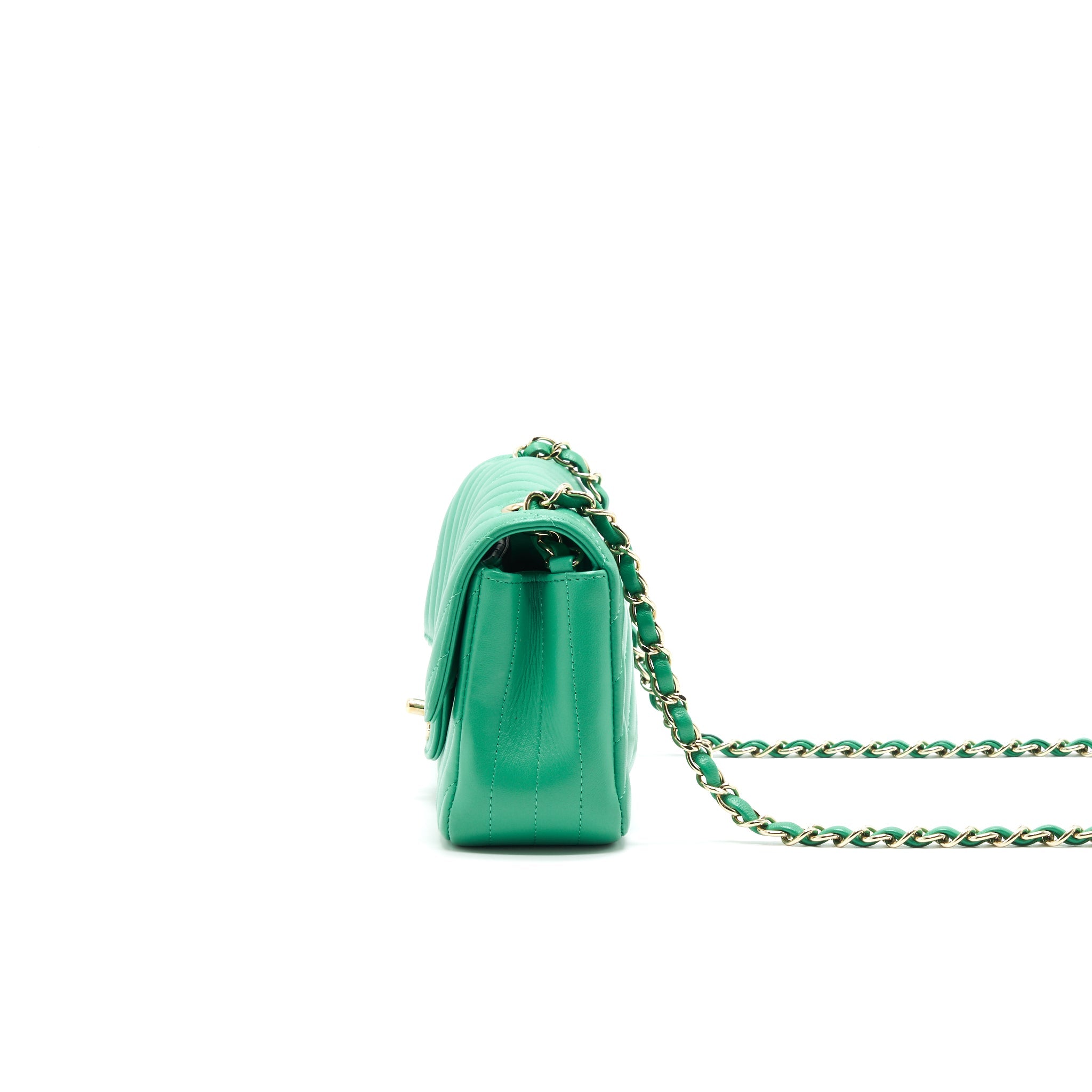 CHANEL CHEVRON MINI RECTANGULAR GREEN WITH LGHW