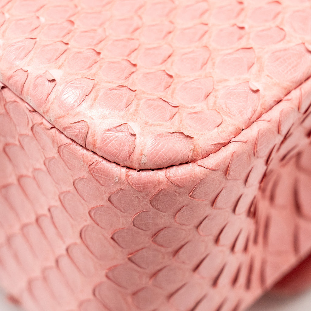 CHANEL MEDIUM FLAP BAG WITH DETAILED CHARMS PYTHON PINK GHW