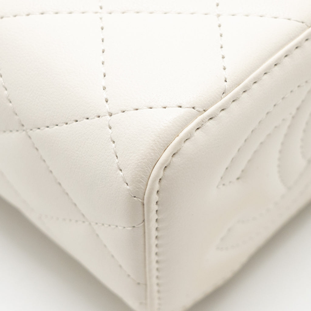 CHANEL PEARL CRUSH MINI VANITY WITH CHAIN LAMBSKIN WHITE LGHW (MICROCHIP)
