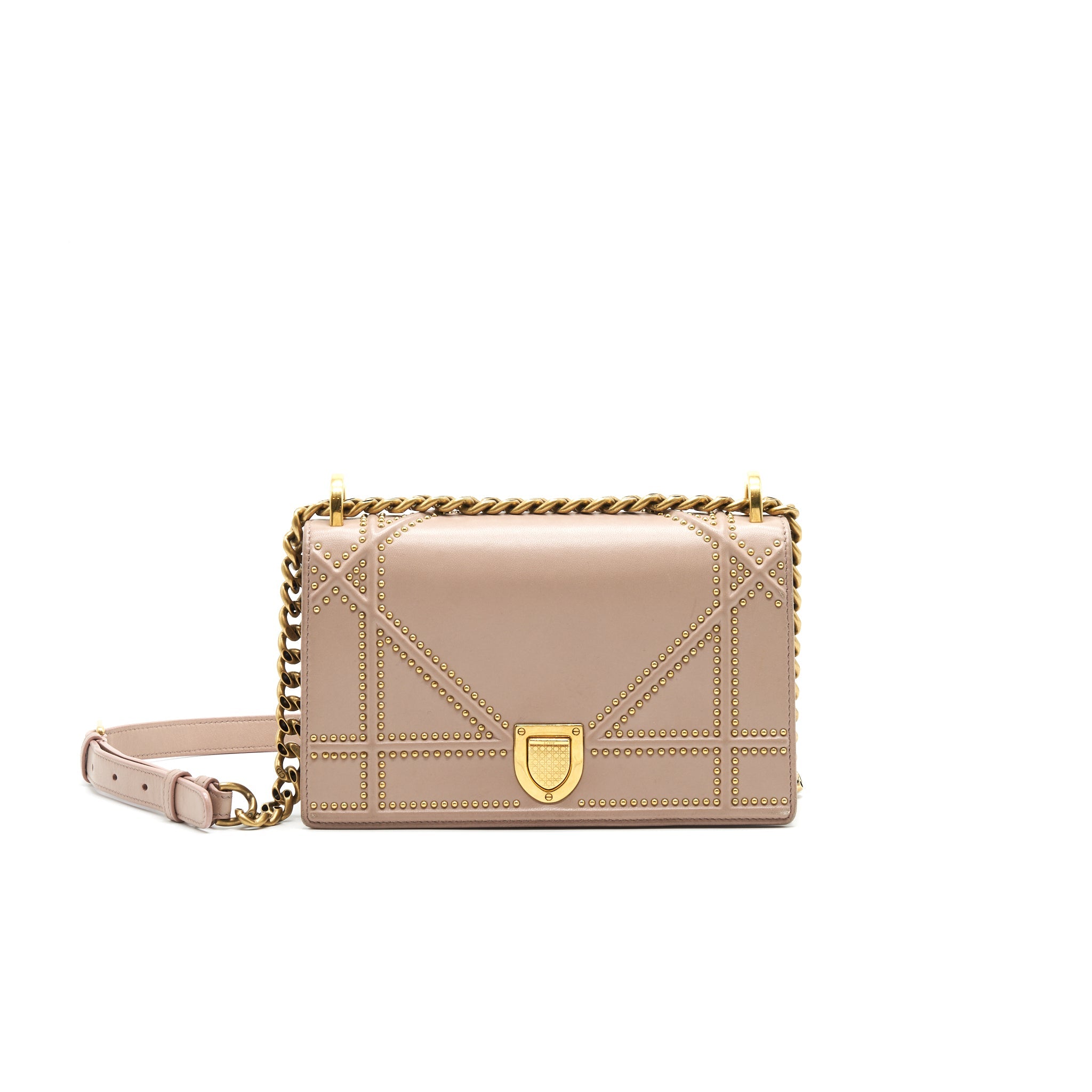 DIOR SMALL STUDDED DIORAMA BEIGE GHW