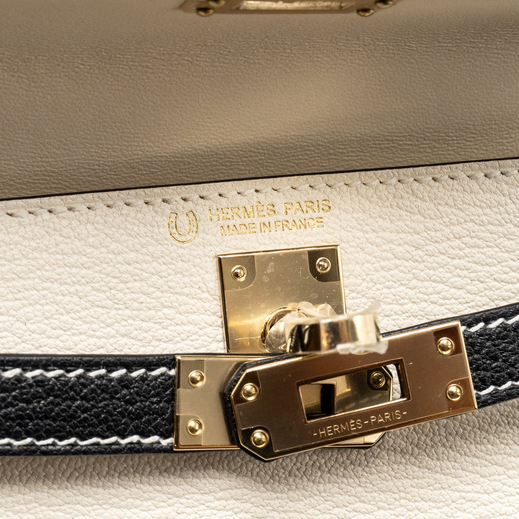 HERMES MINI KELLY II SPECIAL ORDER CHÈVRE MYSORE NATA/BLACK LGHW