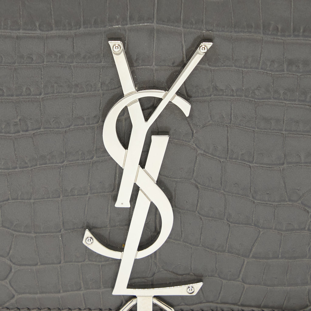 SAINT LAURENT KATE BAG CROC EMBOSSED-CALFSKIN GREY SHW