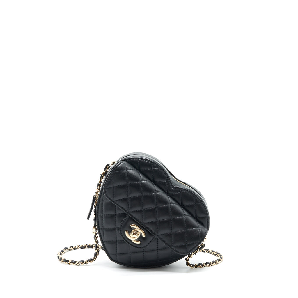 CHANEL 22S HEART BAG LAMBSKIN BLACK LGHW (MICROCHIP)
