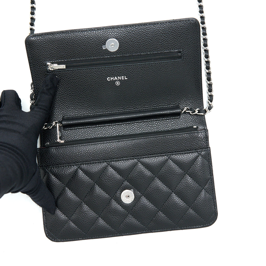 CHANEL CLASSIC WALLET ON CHAIN CAVIAR BLACK SHW (MICROCHIP)