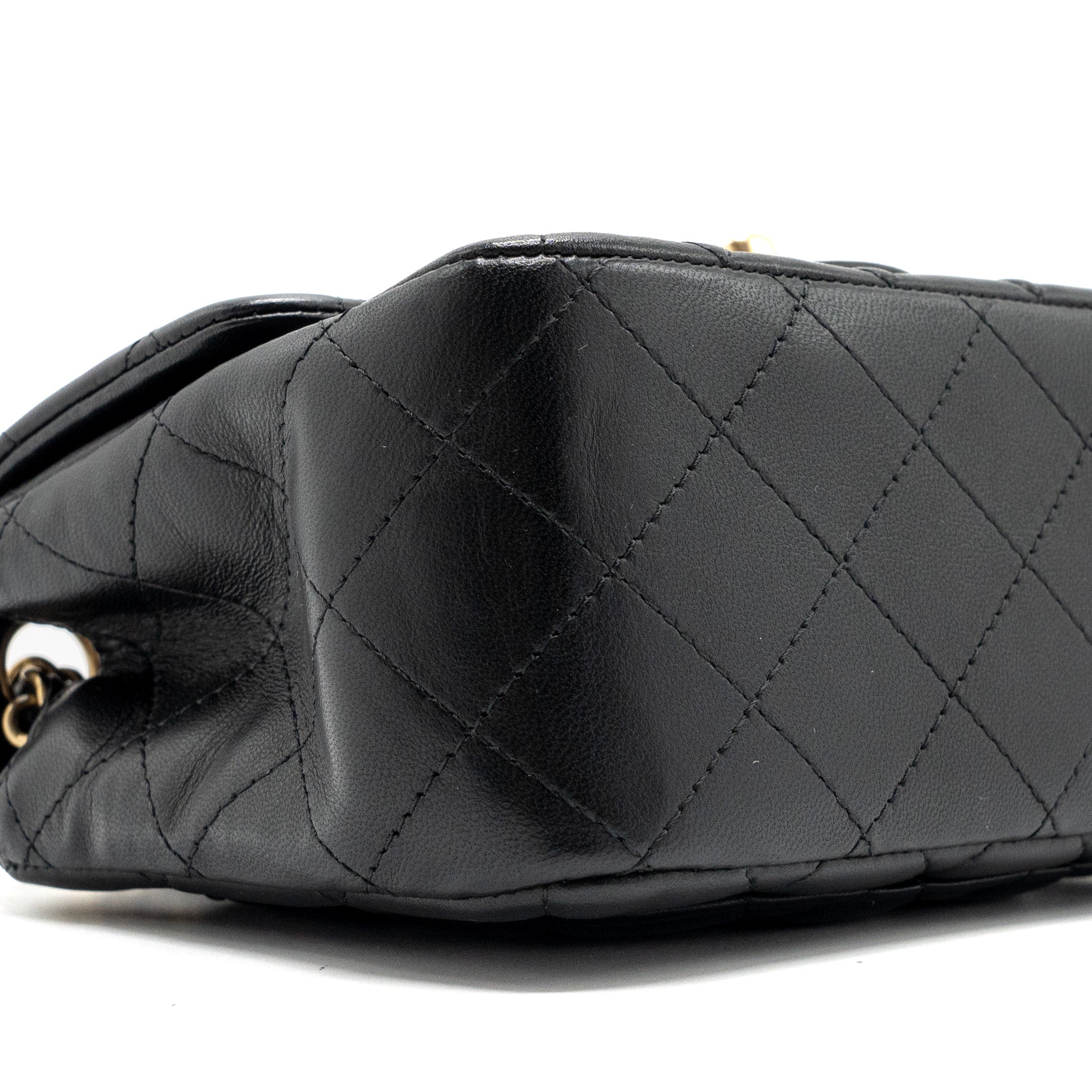 CHANEL CLASSIC MINI SQUARE FLAP BAG LAMBSKIN BLACK BRUSHED GHW