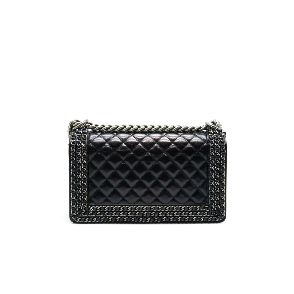 CHANEL OLD MEDIUM LEBOY BAG WITH CHAIN EDGE BLACK