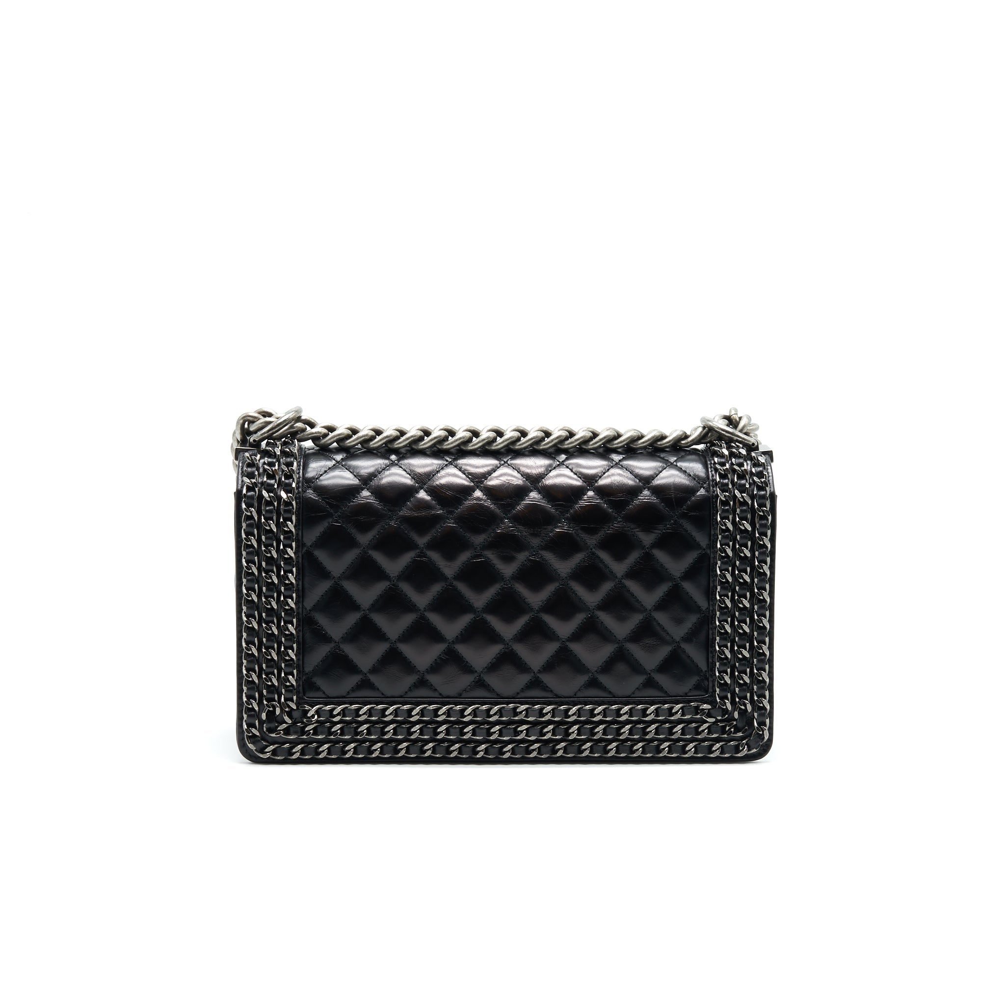 CHANEL OLD MEDIUM LEBOY BAG WITH CHAIN EDGE BLACK