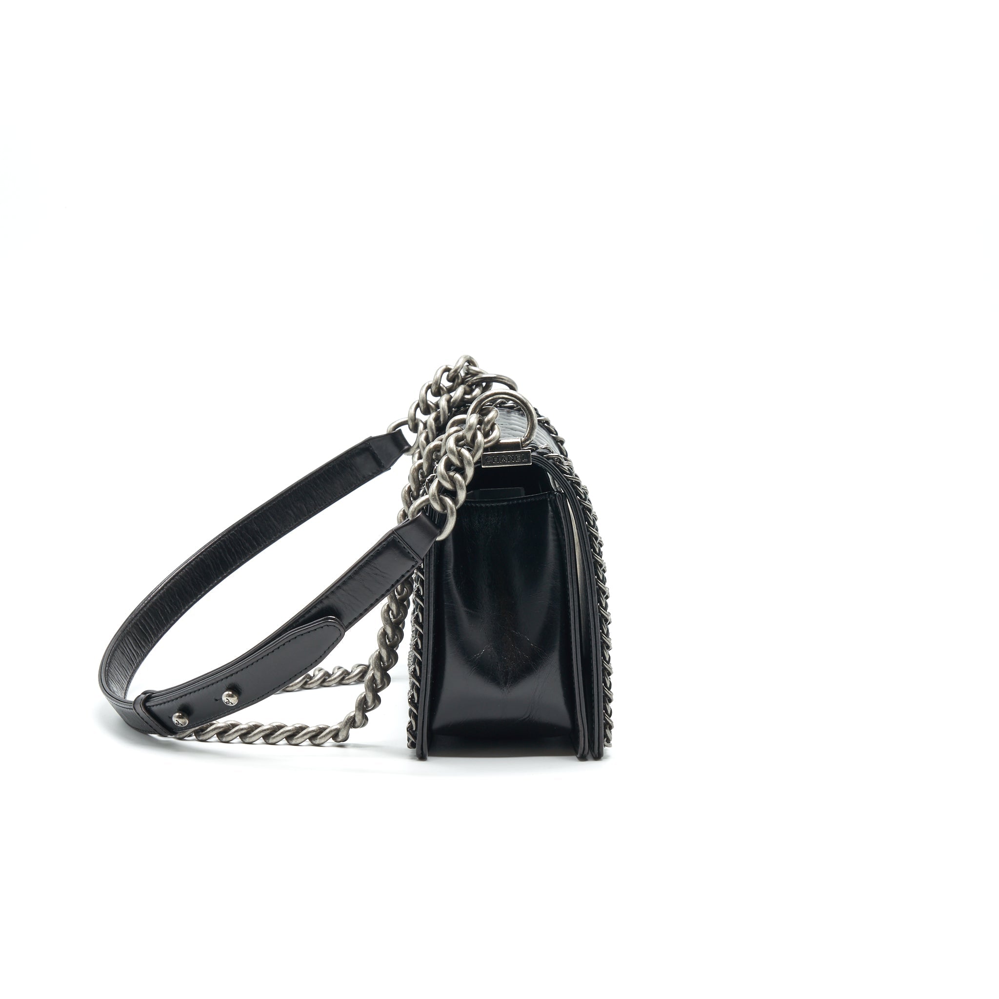 CHANEL OLD MEDIUM LEBOY BAG WITH CHAIN EDGE BLACK