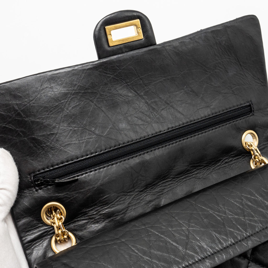 CHANEL LARGE 2.55 226 REISSUE DOUBLE FLAP BAG AGED CALFSKIN BLACK GHW