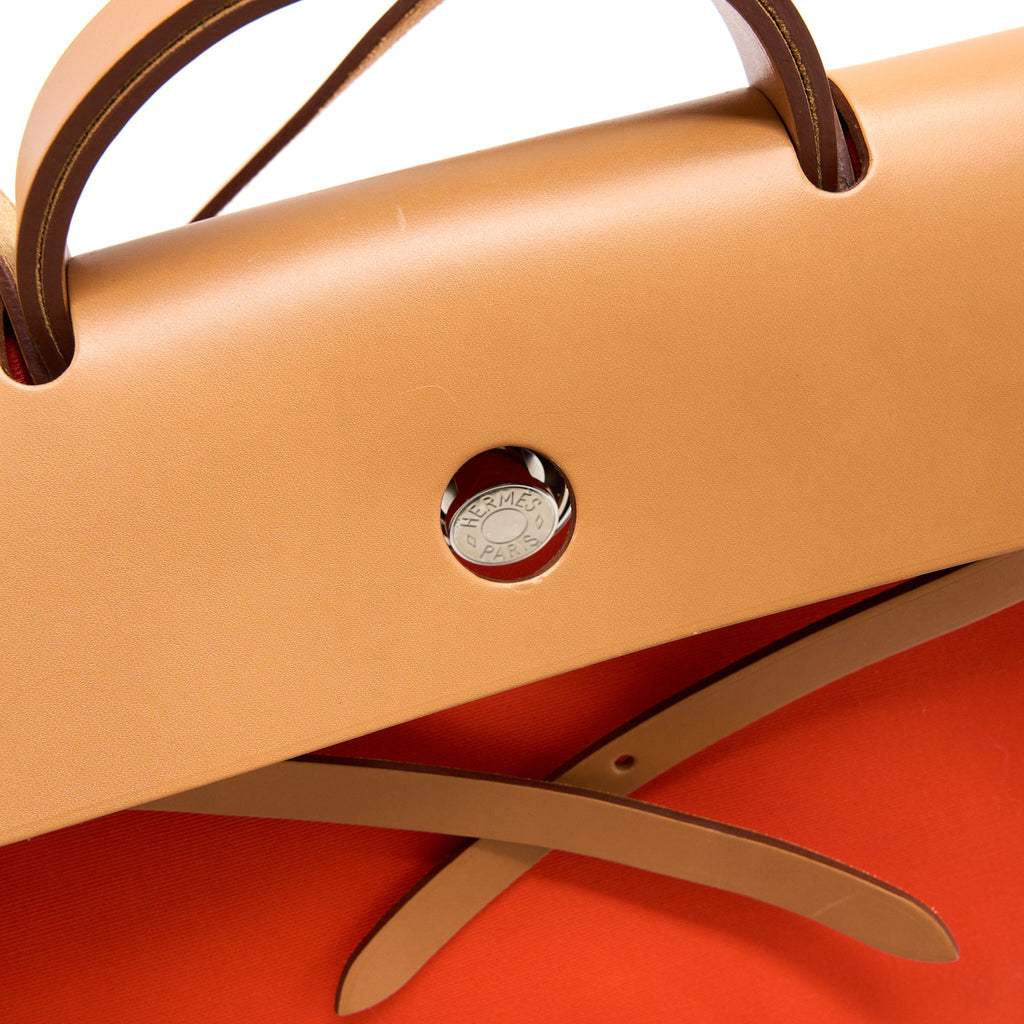 HERMES HERBAG ZIP 39 LEATHER/CANVAS ORANGE SHW