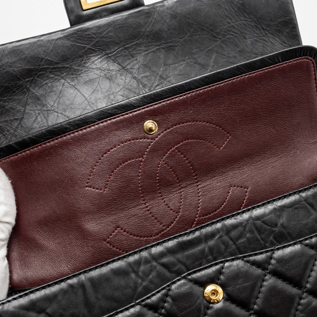 CHANEL LARGE 2.55 226 REISSUE DOUBLE FLAP BAG AGED CALFSKIN BLACK GHW