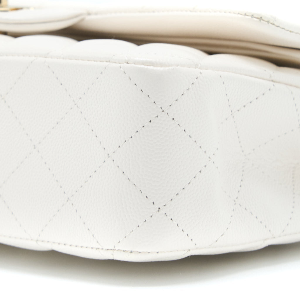 CHANEL MEDIUM CLASSIC DOUBLE FLAP BAG CAVIAR WHITE LGHW