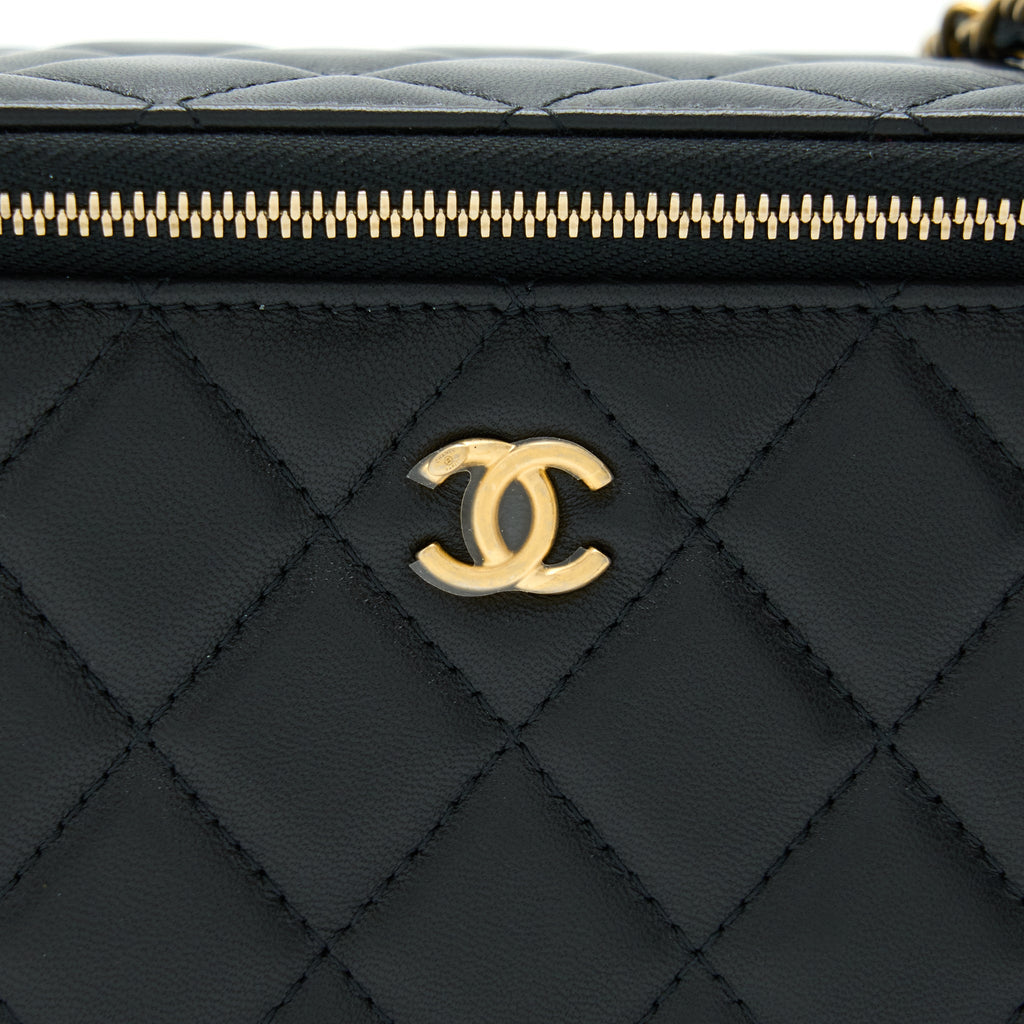 CHANEL PEARL CRUSH LONG VANITY WITH CHAIN LAMBSKIN BLACK GHW