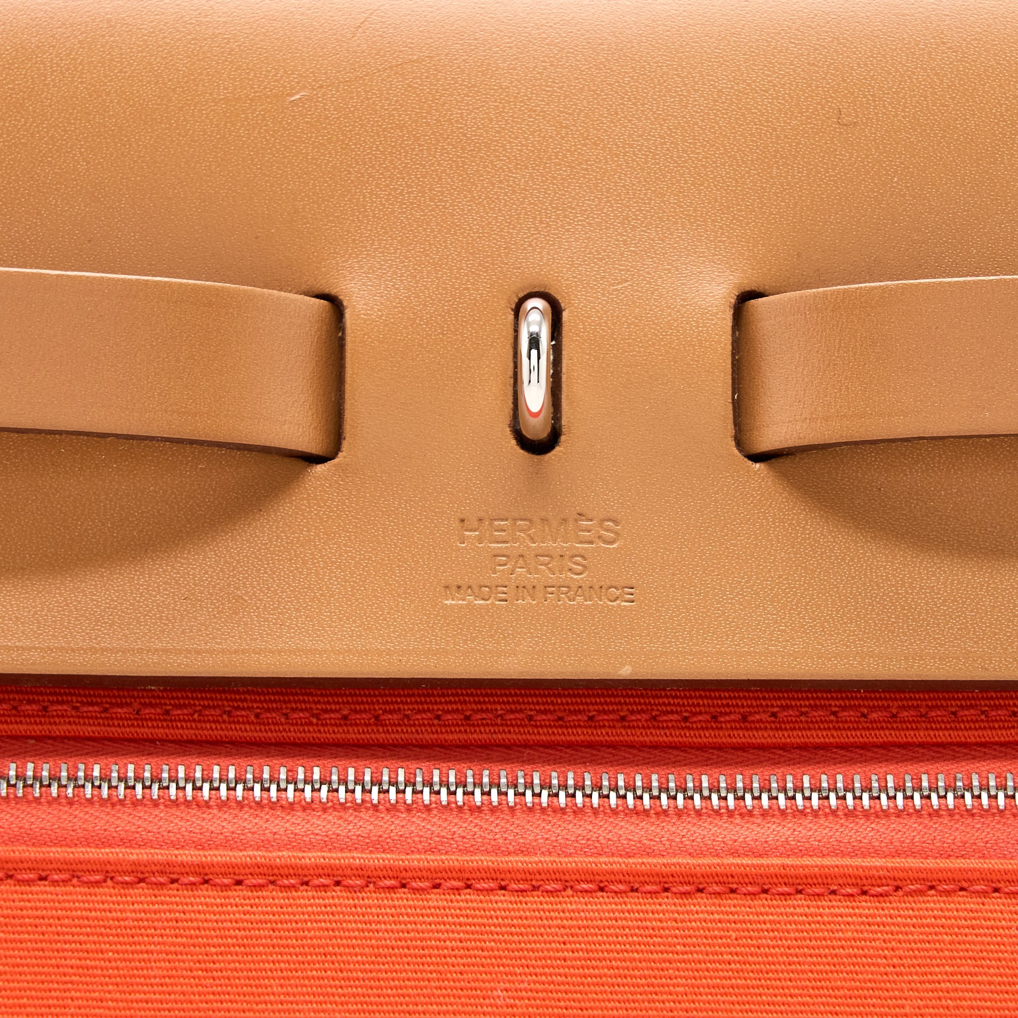 HERMES HERBAG ZIP 39 LEATHER/CANVAS ORANGE SHW