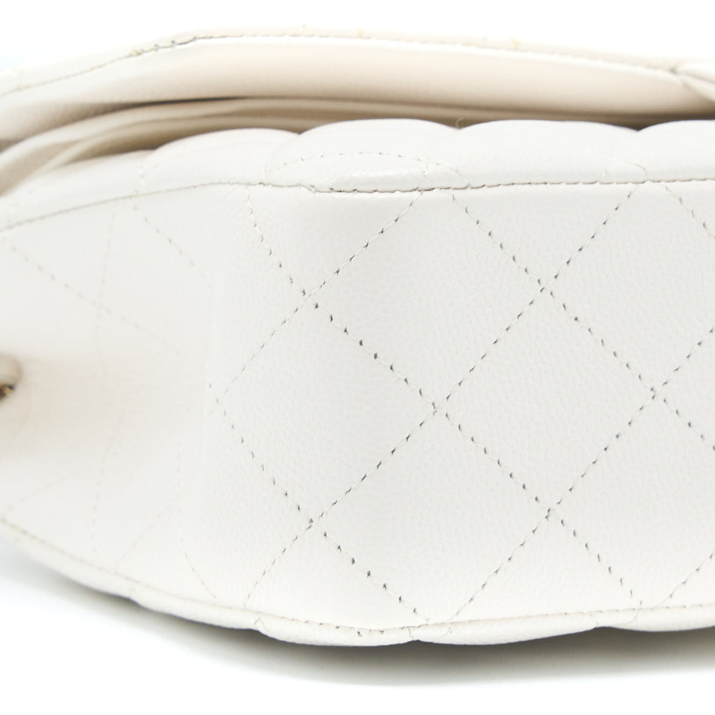 CHANEL MEDIUM CLASSIC DOUBLE FLAP BAG CAVIAR WHITE LGHW