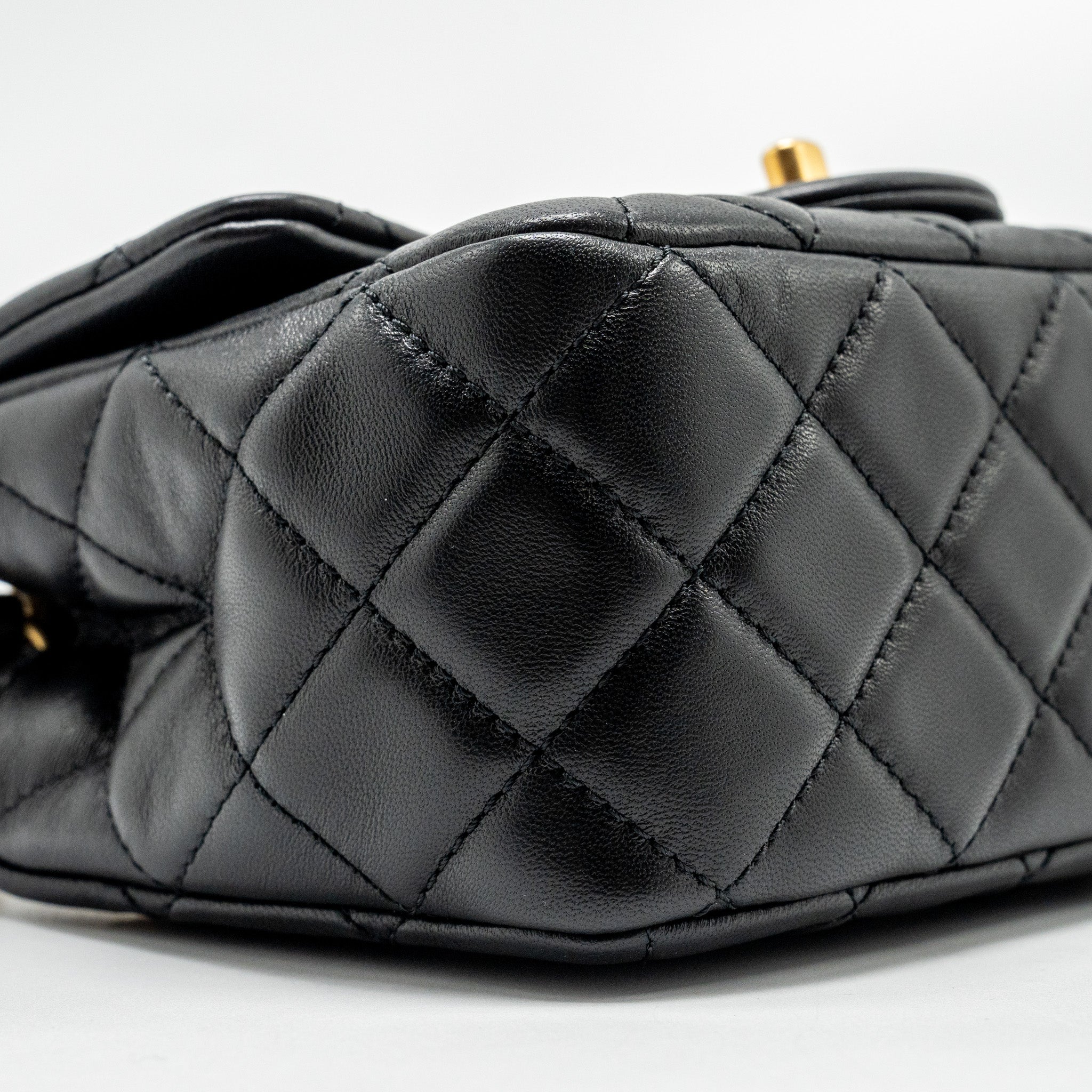 CHANEL PEARL CRUSH MINI SQUARE  FLAP BAG LAMBSKIN BLACK GHW (MICROCHIP)