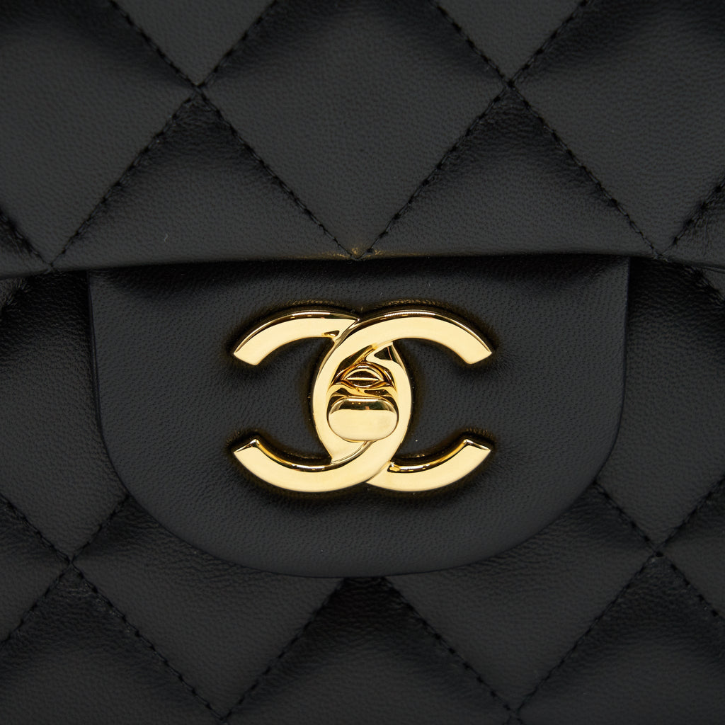 CHANEL CLASSIC DOUBLE FLAP JUMBO BAG LAMBSKIN BLACK GHW