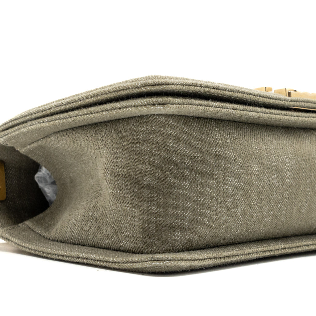 CHANEL MEDIUM BOY BAG DENIM OLIVE GREEN BRUSHED GHW