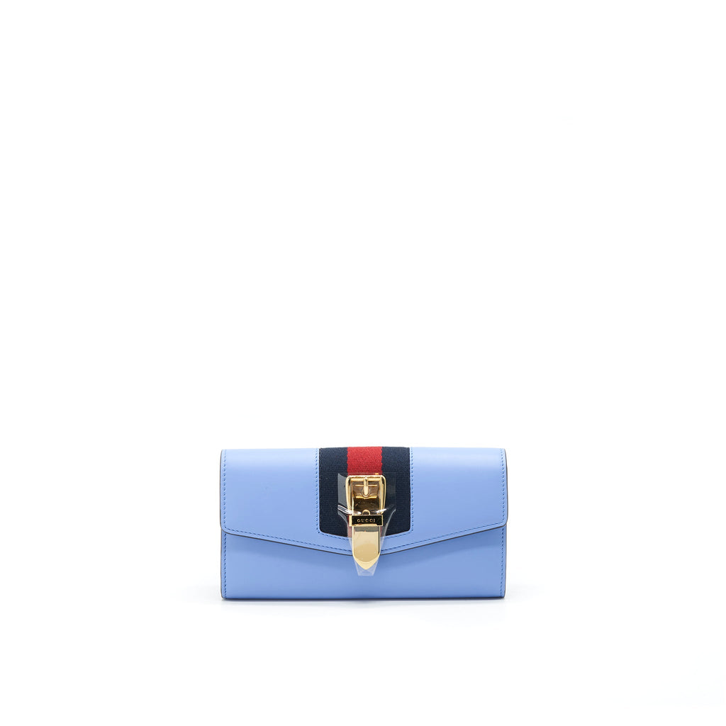 GUCCI SYLVIE LEATHER CONTINENTAL LONG WALLET IN BLUE