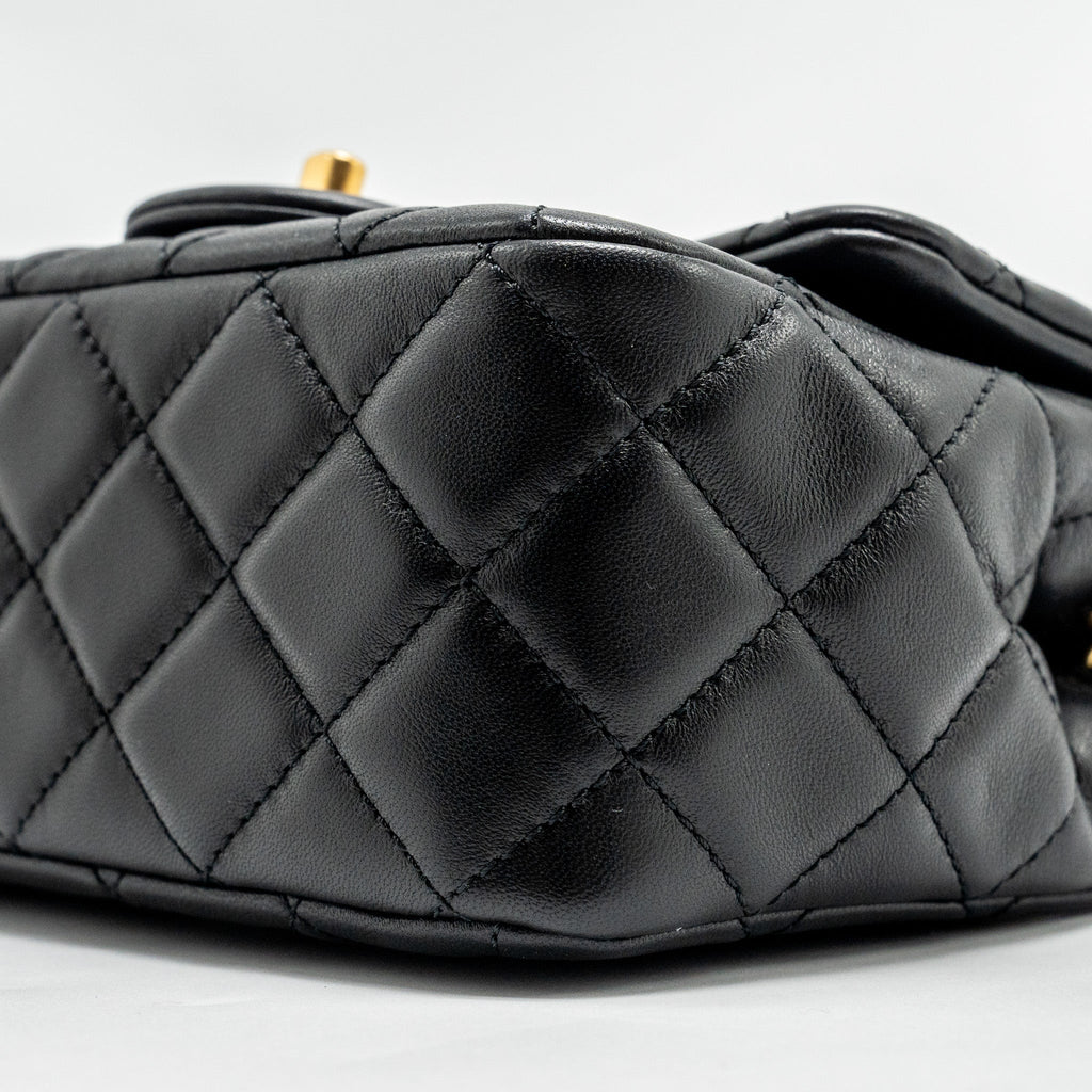 CHANEL PEARL CRUSH MINI SQUARE  FLAP BAG LAMBSKIN BLACK GHW (MICROCHIP)