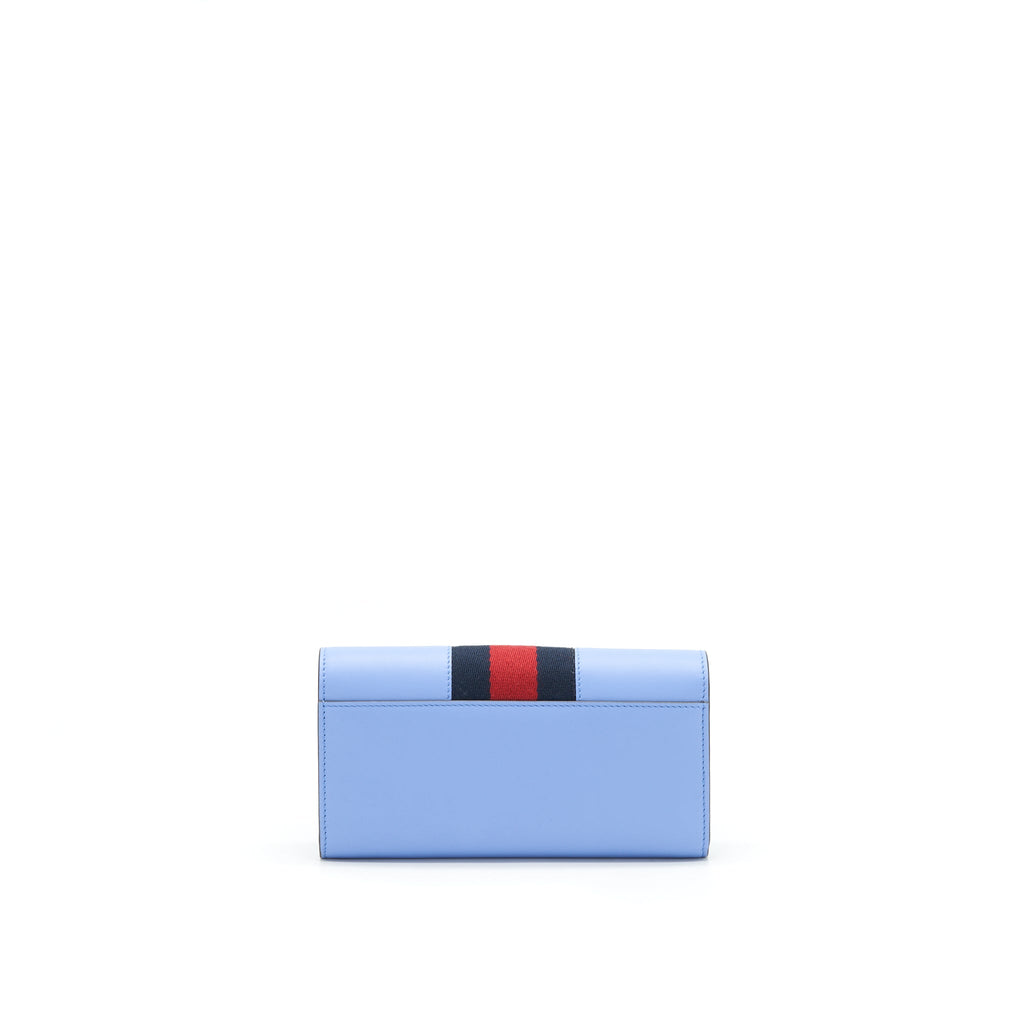 GUCCI SYLVIE LEATHER CONTINENTAL LONG WALLET IN BLUE