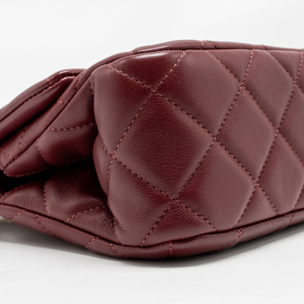 CHANEL HANGER FLAP BAG LAMBSKIN DARK RED GHW (MICROCHIP)