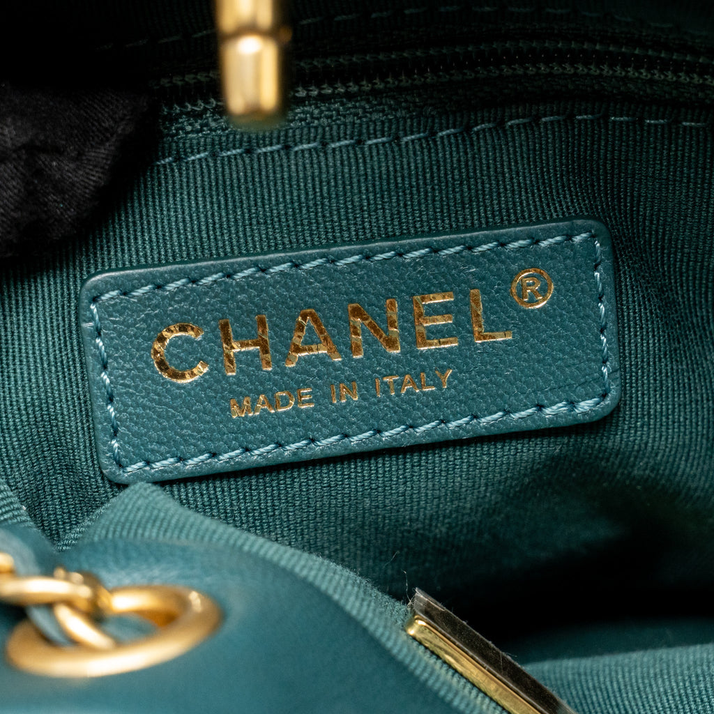 CHANEL BUCKET BACKPACK WITH CASE TWEED/LAMBSKIN DARK GREEN/MULTICOLOUR GHW (MICROCHIP)
