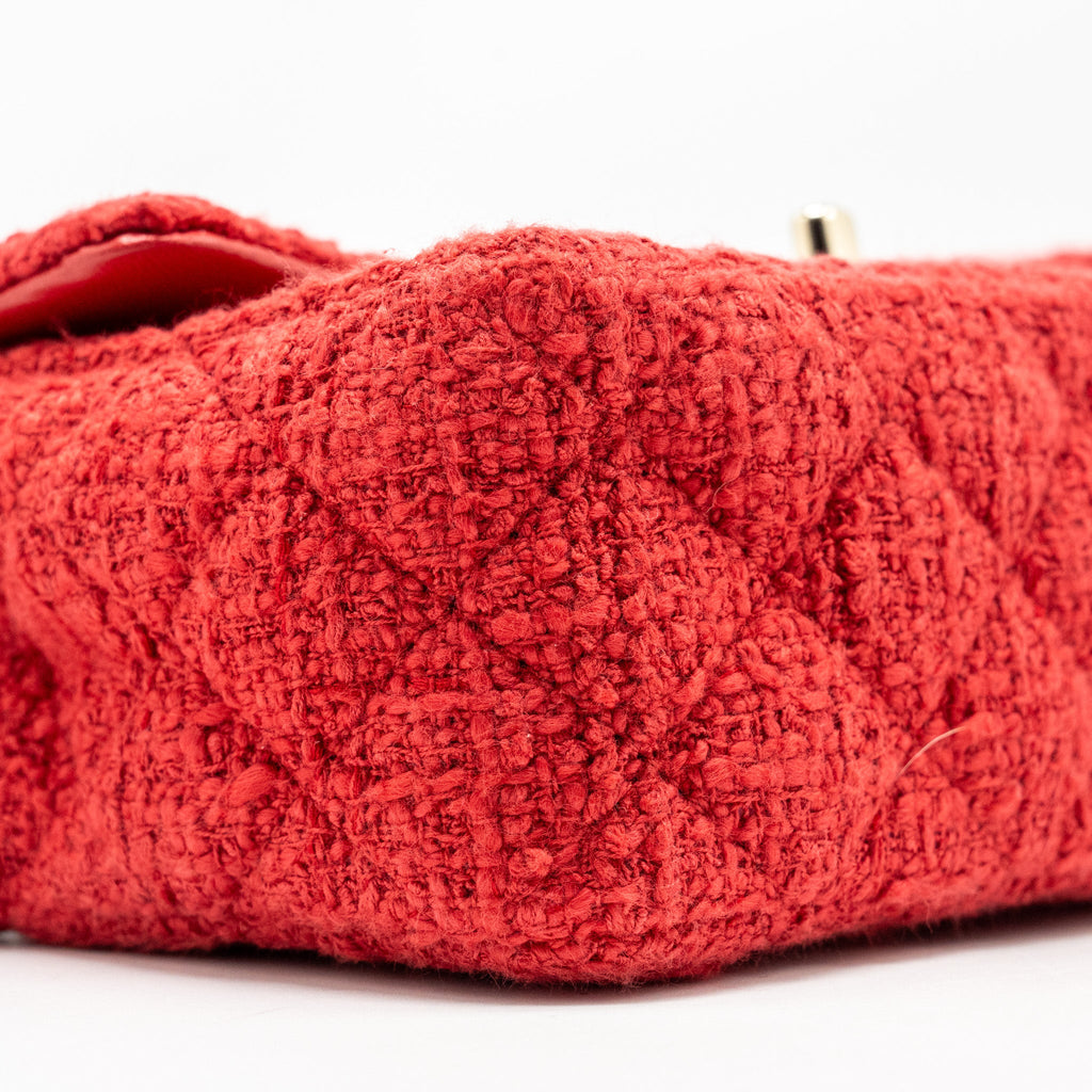 CHANEL MINI RECTANGULAR FLAP BAG TWEED RED LGHW (MICROCHIP)