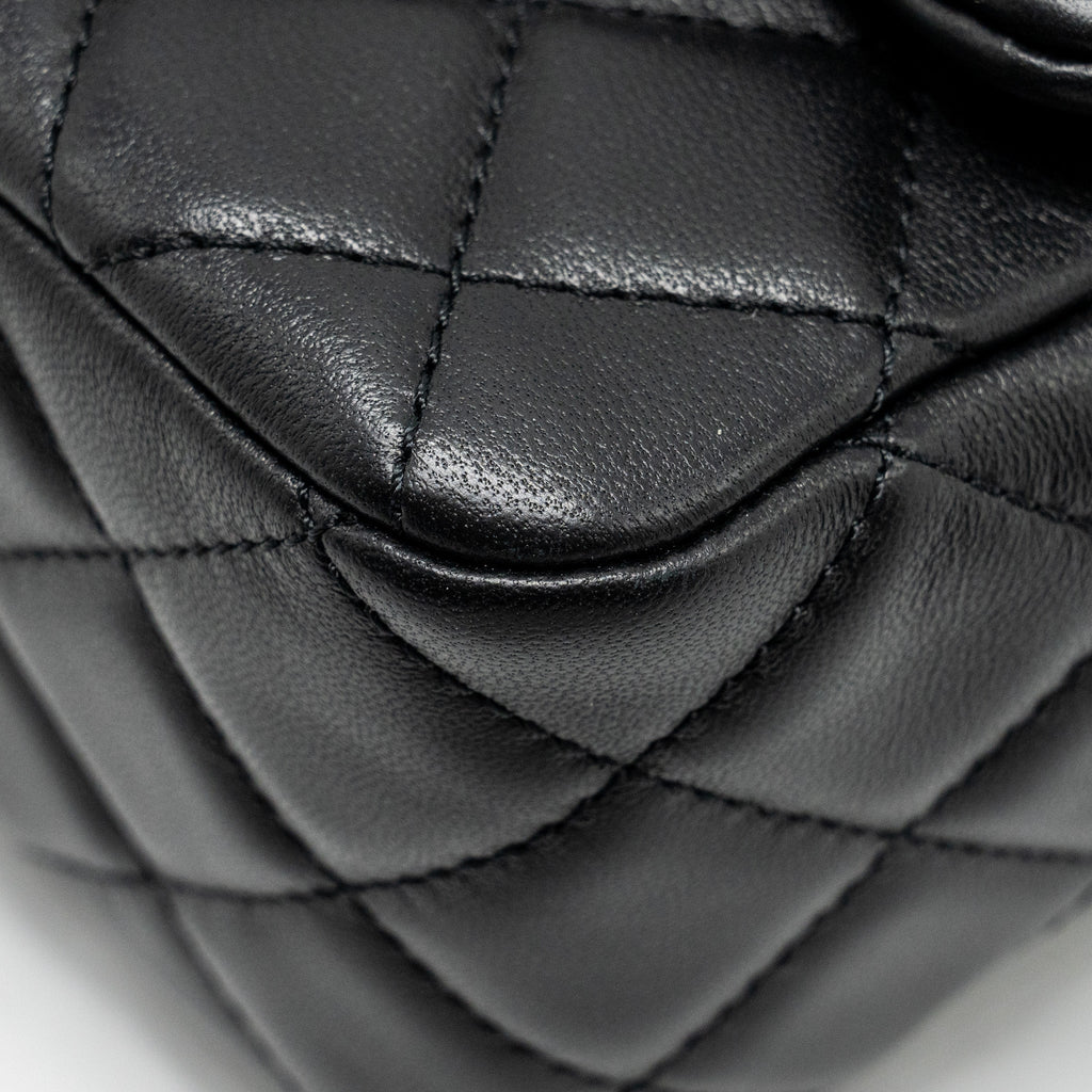 CHANEL PEARL CRUSH MINI SQUARE  FLAP BAG LAMBSKIN BLACK GHW (MICROCHIP)