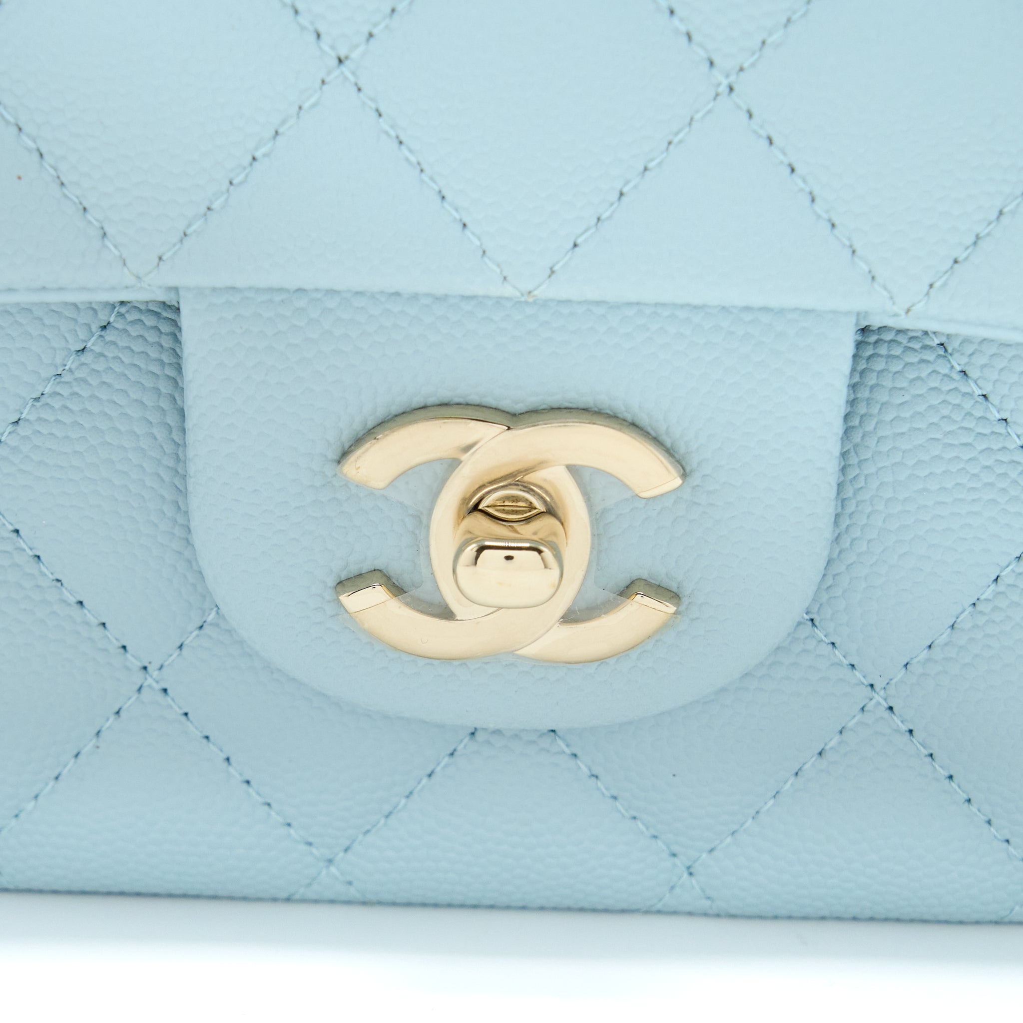 CHANEL MEDIUM CLASSIC DOUBLE FLAP BAG CAVIAR LIGHT BLUE LGHW (MICROCHIP)