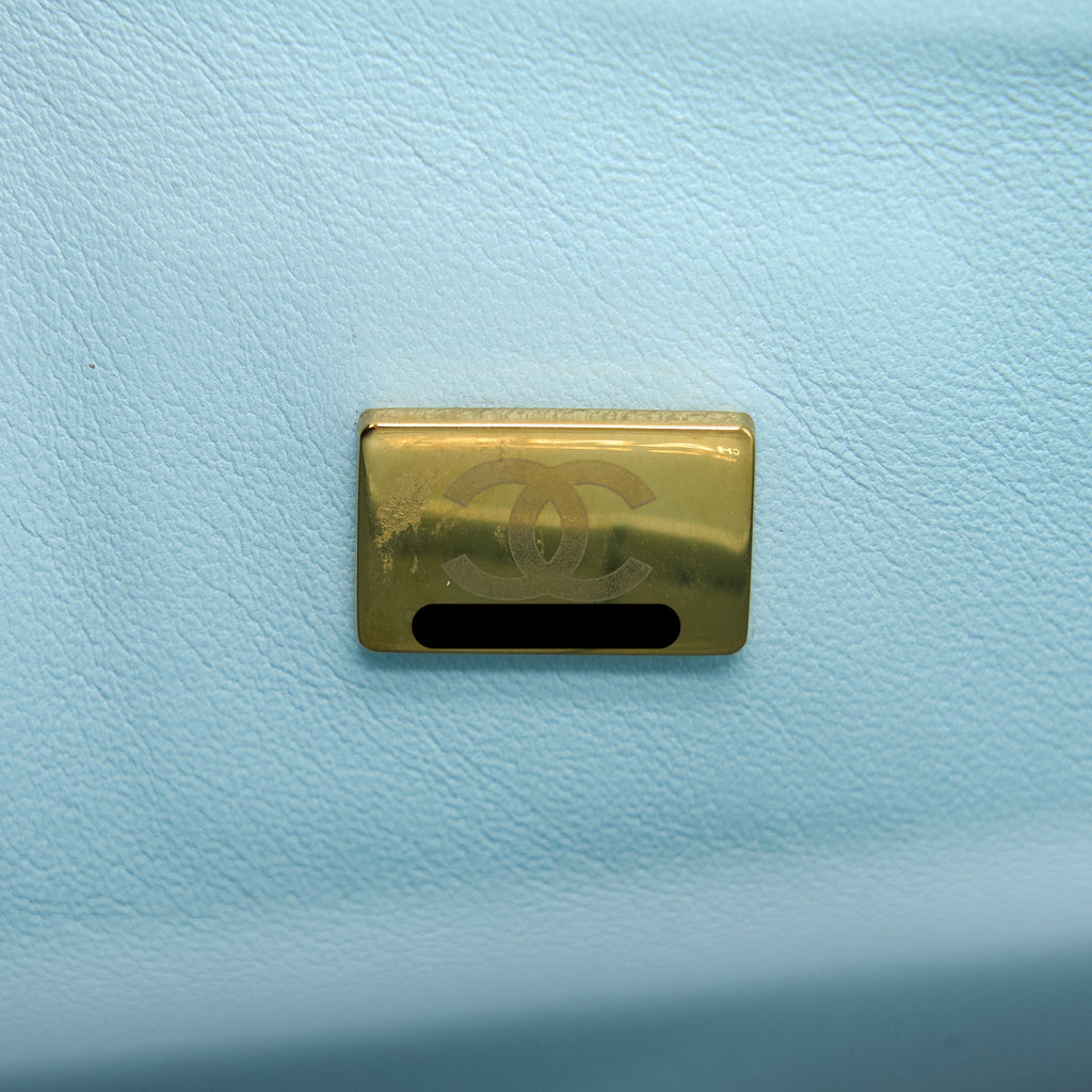 CHANEL MEDIUM CLASSIC DOUBLE FLAP BAG CAVIAR LIGHT BLUE LGHW (MICROCHIP)