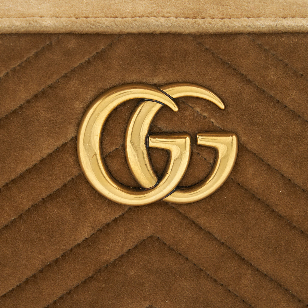 GUCCI GG MARMONT CAMERA BAG VELVET GOLD TAN GHW