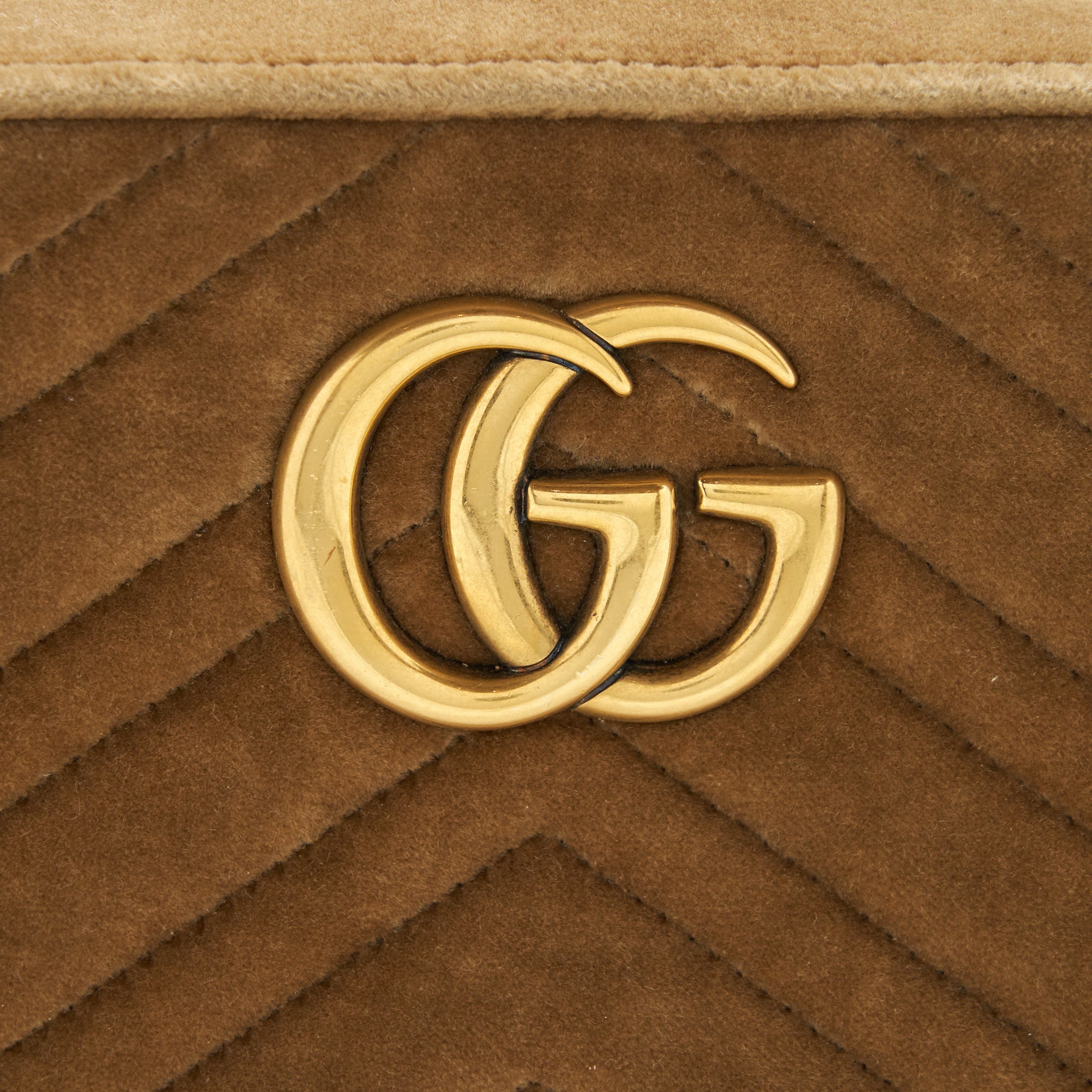 GUCCI GG MARMONT CAMERA BAG VELVET GOLD TAN GHW