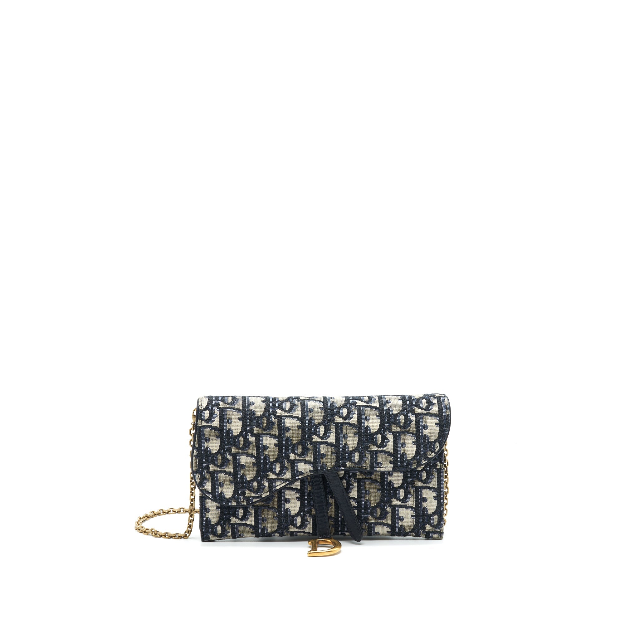 DIOR OBLIQUE JACQUARD SADDLE WALLET WITH CHAIN