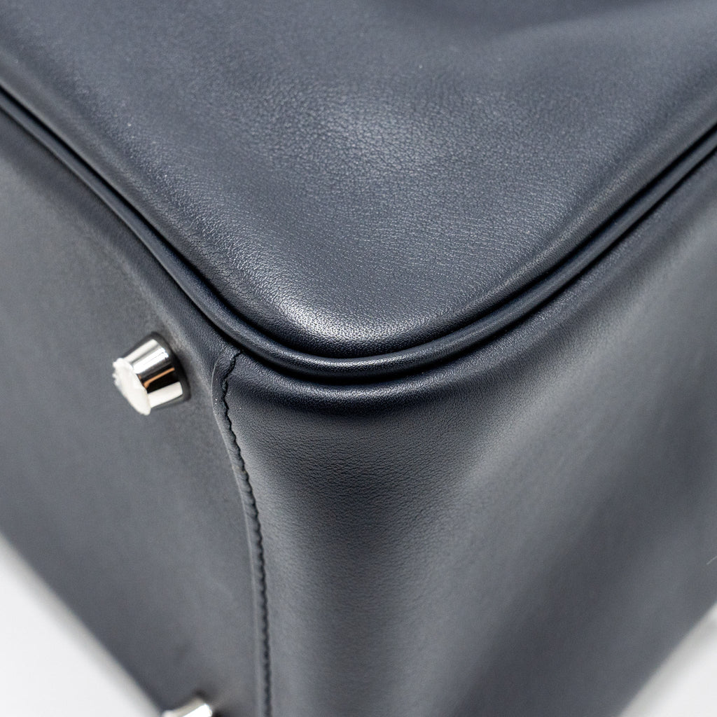 HERMES LINDY 26 SWIFT/EPSOM BLUE INDIGO WITH TRESSAGE STRAP SHW