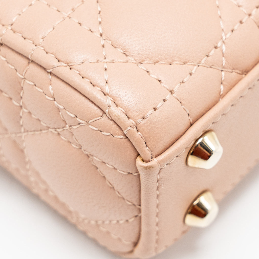 DIOR MICRO LADY DIOR CANNAGE LAMBSKIN ROSE DES VENTS LGHW