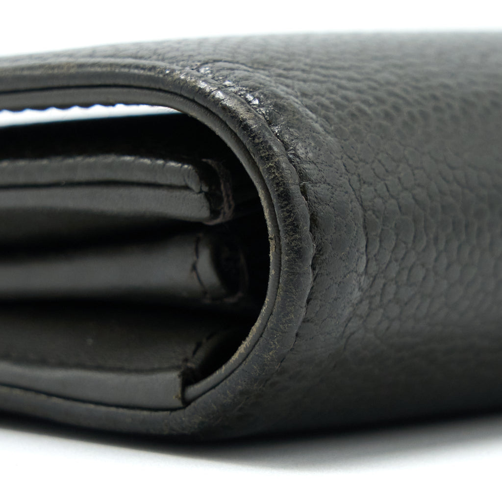 CHANEL CC LOGO FLAP LONG WALLET CAVIAR DARK OLIVE GREEN SHW