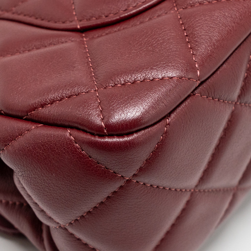 CHANEL HANGER FLAP BAG LAMBSKIN DARK RED GHW (MICROCHIP)