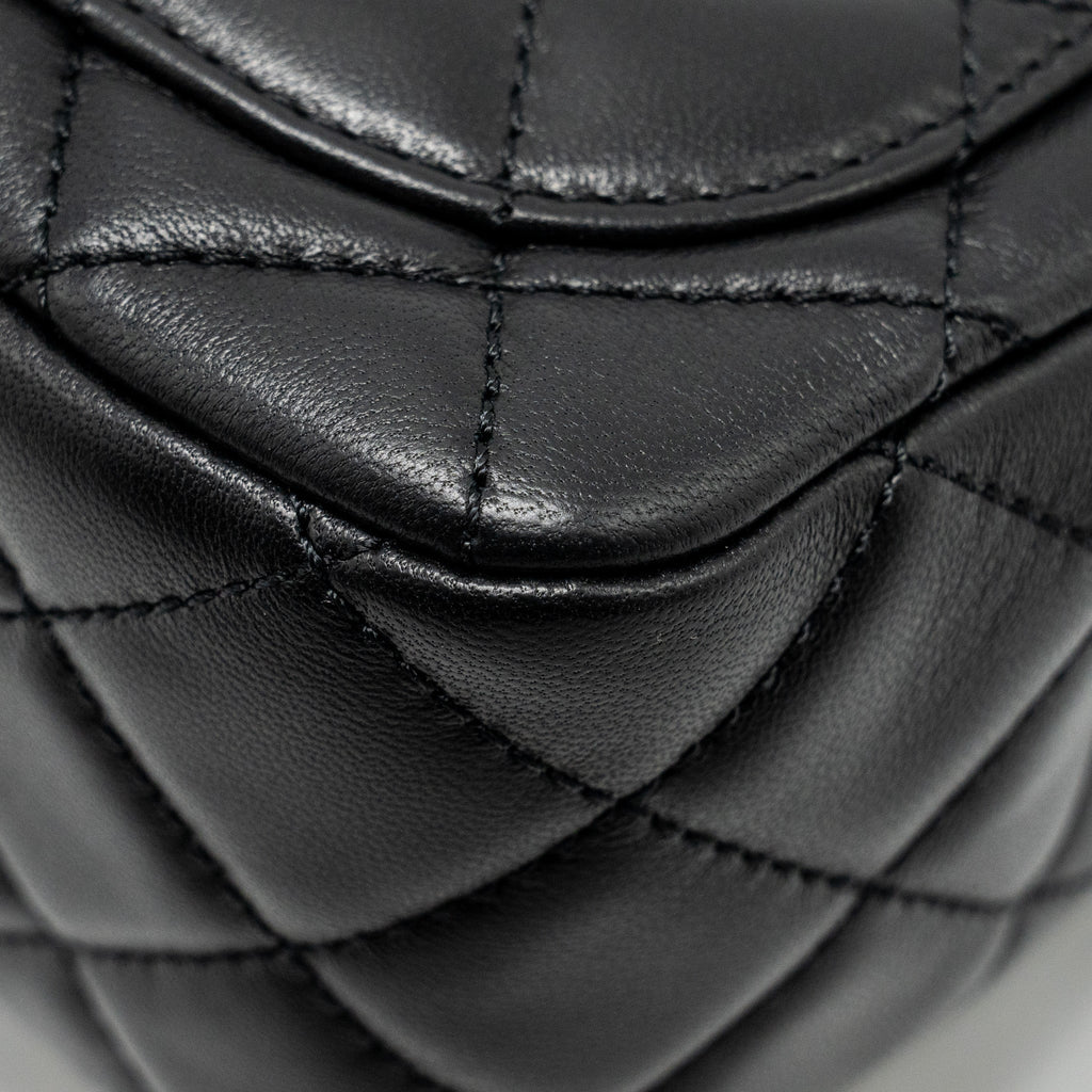 CHANEL PEARL CRUSH MINI SQUARE  FLAP BAG LAMBSKIN BLACK GHW (MICROCHIP)