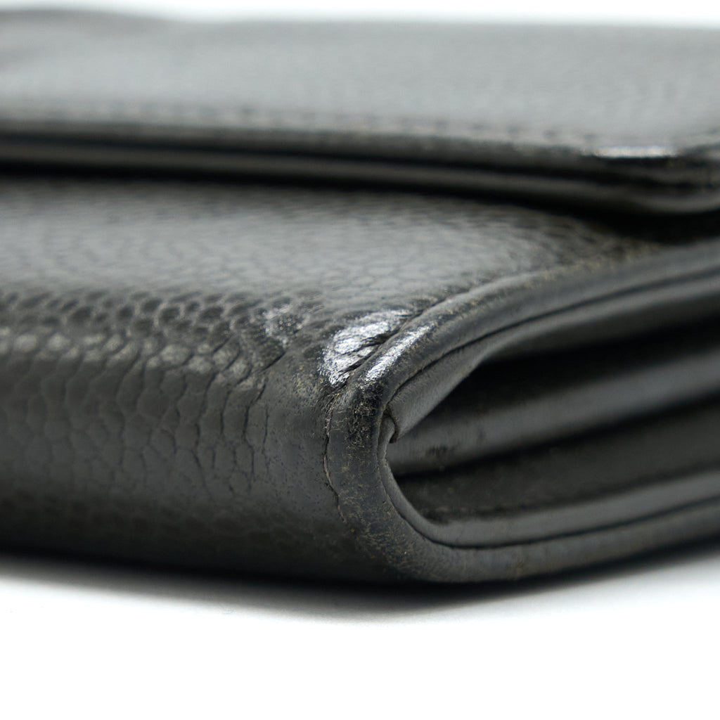 CHANEL CC LOGO FLAP LONG WALLET CAVIAR DARK OLIVE GREEN SHW