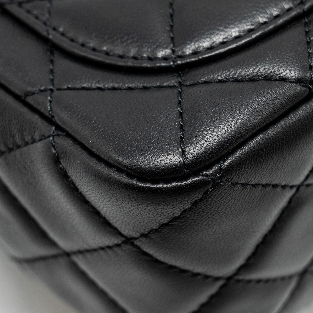 CHANEL PEARL CRUSH MINI SQUARE  FLAP BAG LAMBSKIN BLACK GHW (MICROCHIP)
