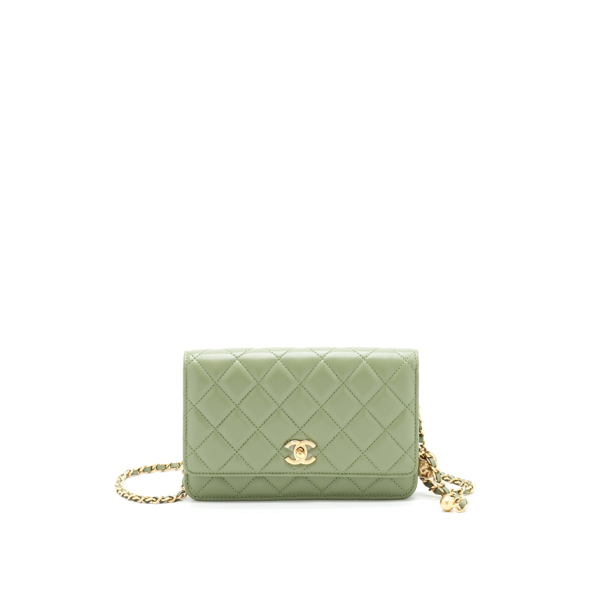 CHANEL 21B GREEN GHW PEARL CRUSH WALLET ON CHAIN