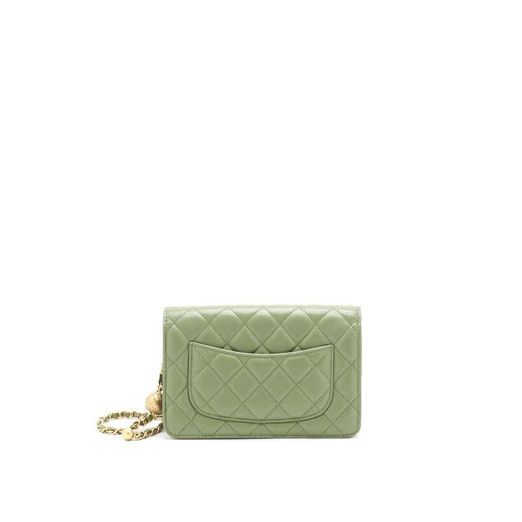 CHANEL 21B GREEN GHW PEARL CRUSH WALLET ON CHAIN