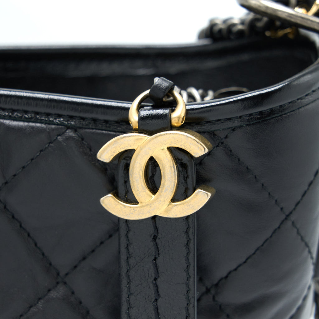 CHANEL LARGE GABRIELLE HOBO BAG AGED CALFSKIN BLACK MULTICOLOUR HARDWARE