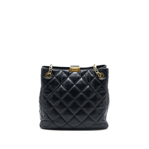 CHANEL SEASONAL TOTE BAG LAMBSKIN BLACK BRUSHED GHW(MICROCHIP)